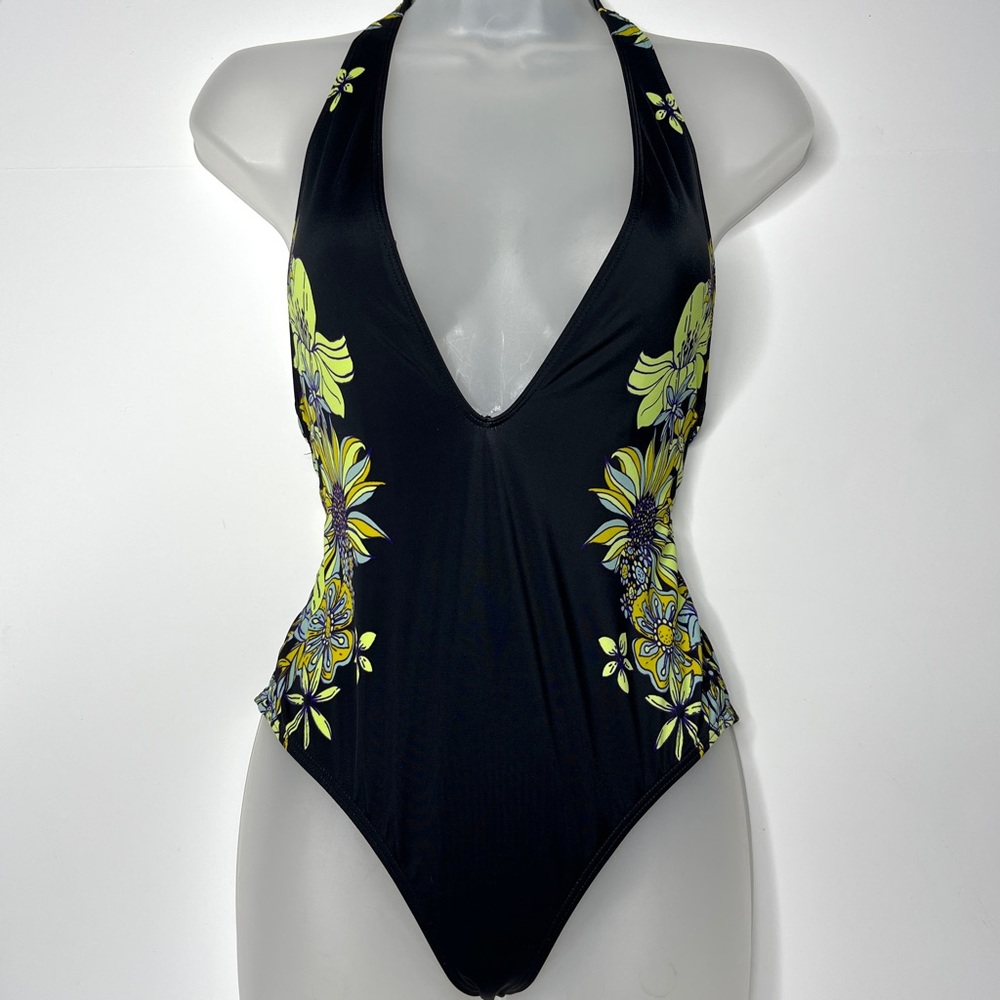 Free People Out From Under Floral Plunge Swimsuit One Piece size S 4 6 Deep V - Picture 4 of 10